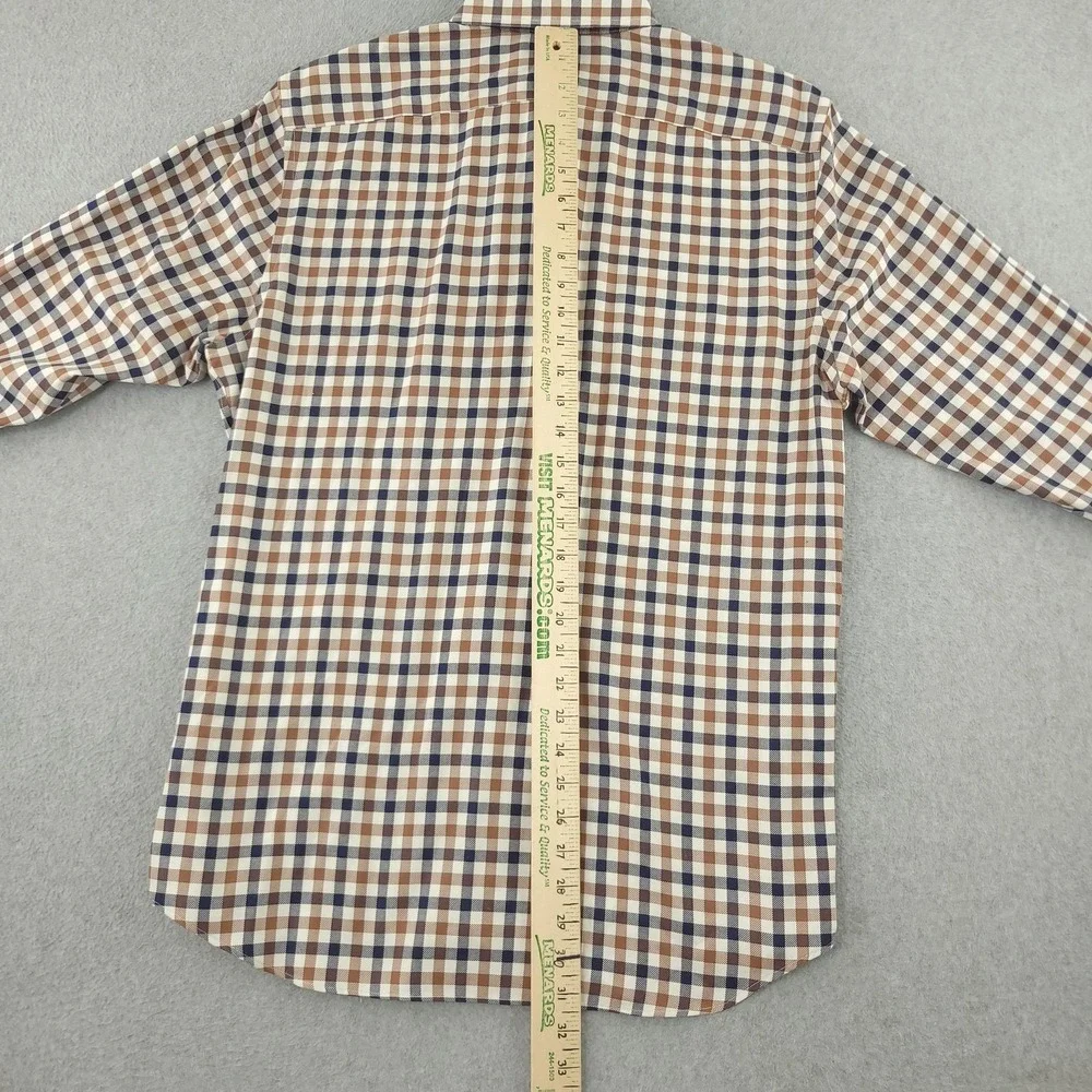 Banana Republic Dress Shirt Mens L Brown Navy Gingham Slim Fit Non Iron Oxford